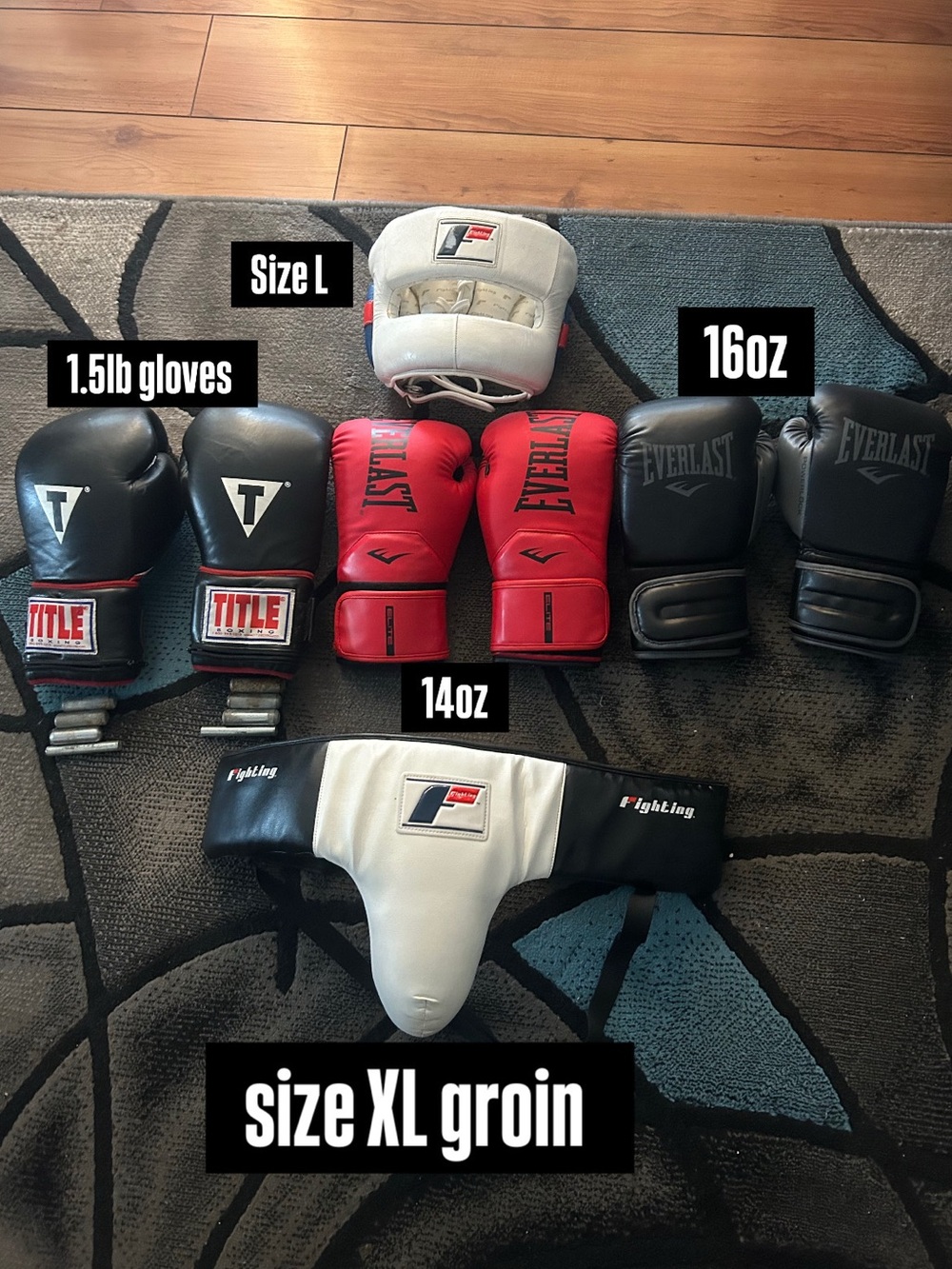 Mixed Boxing Gear Set - Black & Red Gloves with White Groin Guard